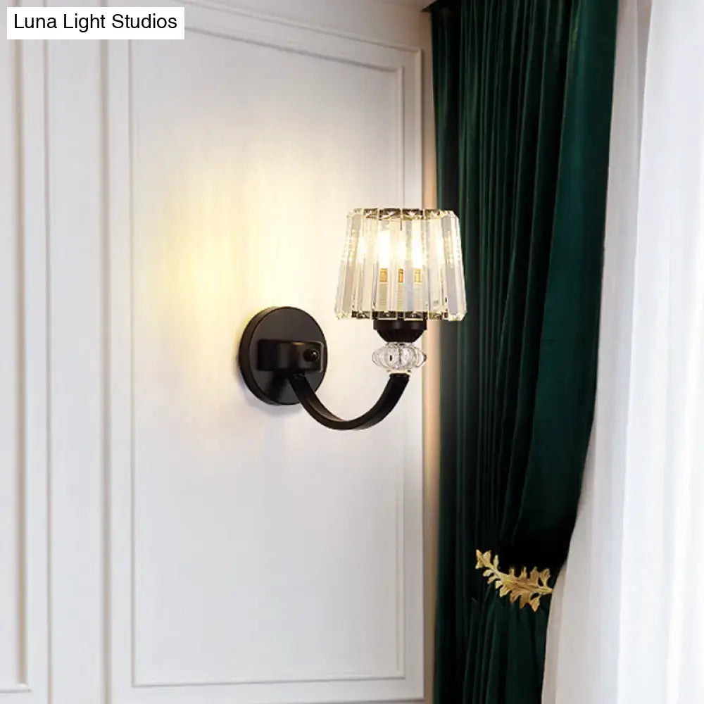 Modern crystal black & gold wall lamp bedroom curved arm lighting