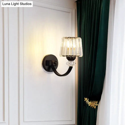 Modern crystal black & gold wall lamp bedroom curved arm lighting