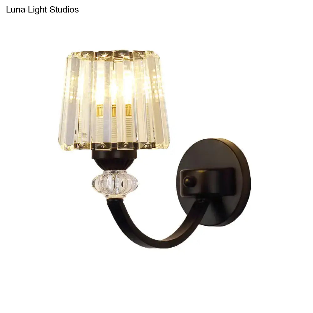 Modern crystal black & gold wall lamp bedroom curved arm lighting