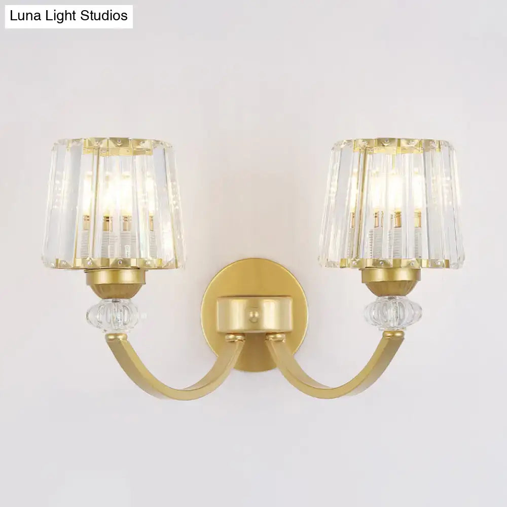 Modern crystal black & gold wall lamp bedroom curved arm lighting