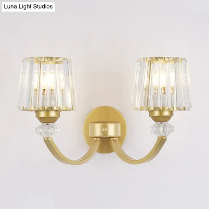 Modern crystal black & gold wall lamp bedroom curved arm lighting
