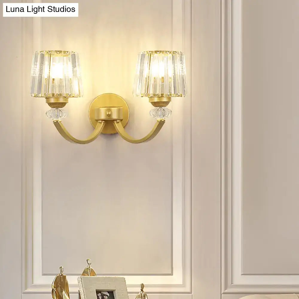 Modern crystal black & gold wall lamp bedroom curved arm lighting