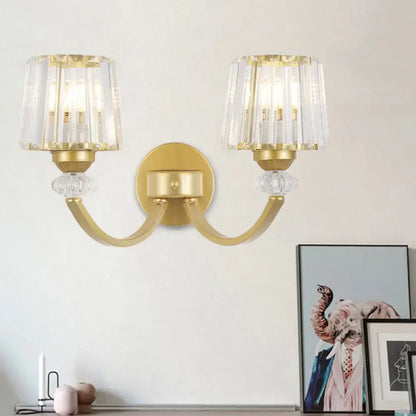 Modern crystal black & gold wall lamp bedroom curved arm lighting