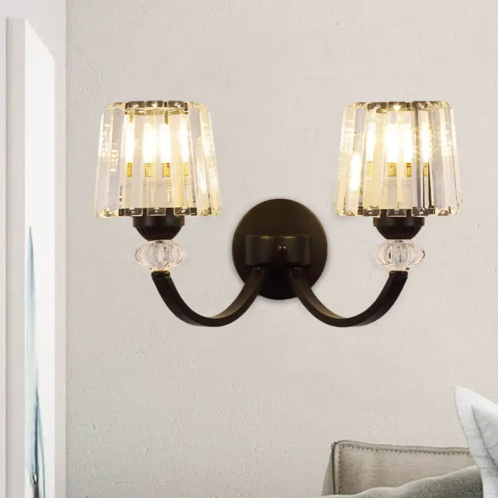 Modern crystal black & gold wall lamp bedroom curved arm lighting