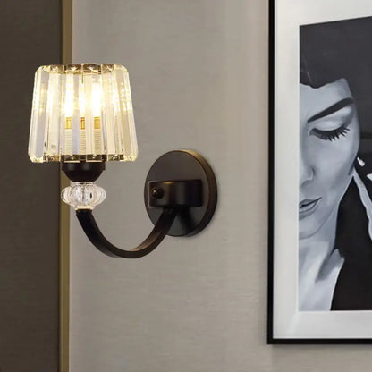 Modern crystal black & gold wall lamp bedroom curved arm lighting