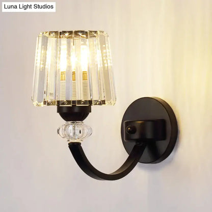 Modern crystal black & gold wall lamp bedroom curved arm lighting