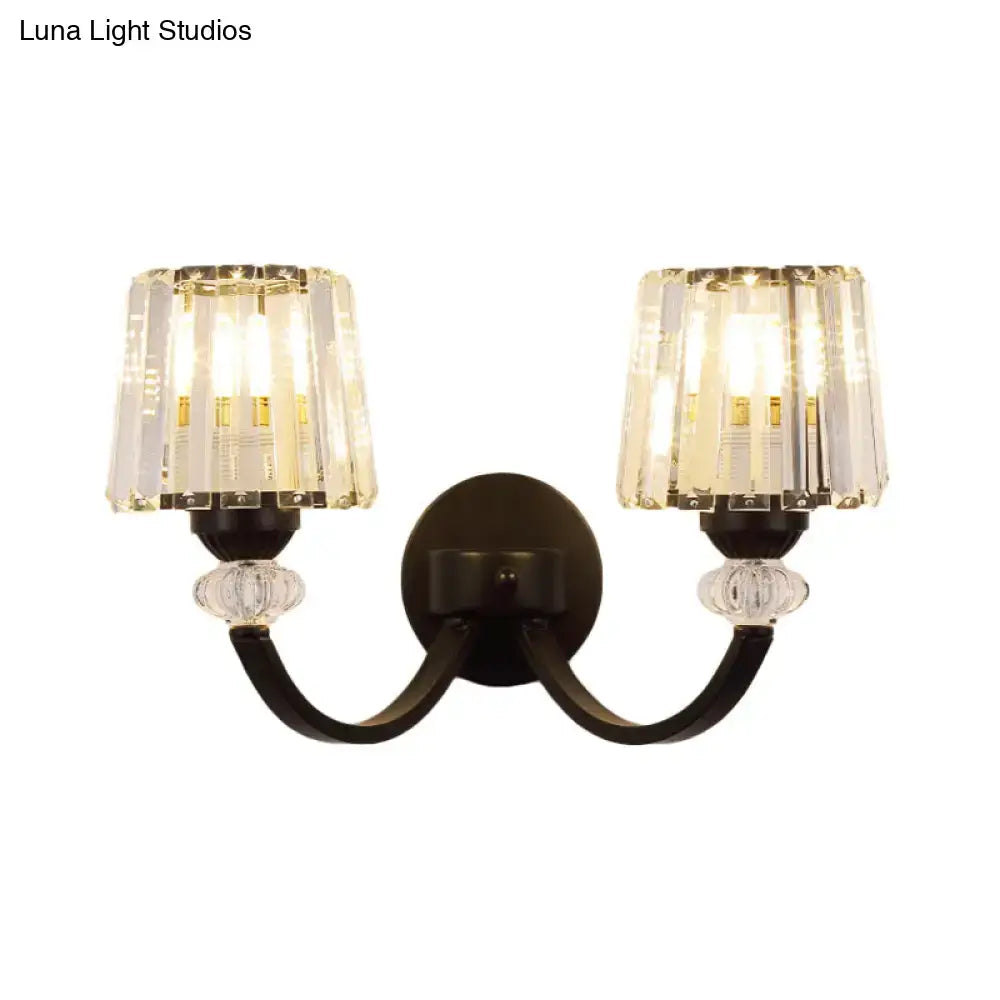 Modern crystal black & gold wall lamp bedroom curved arm lighting