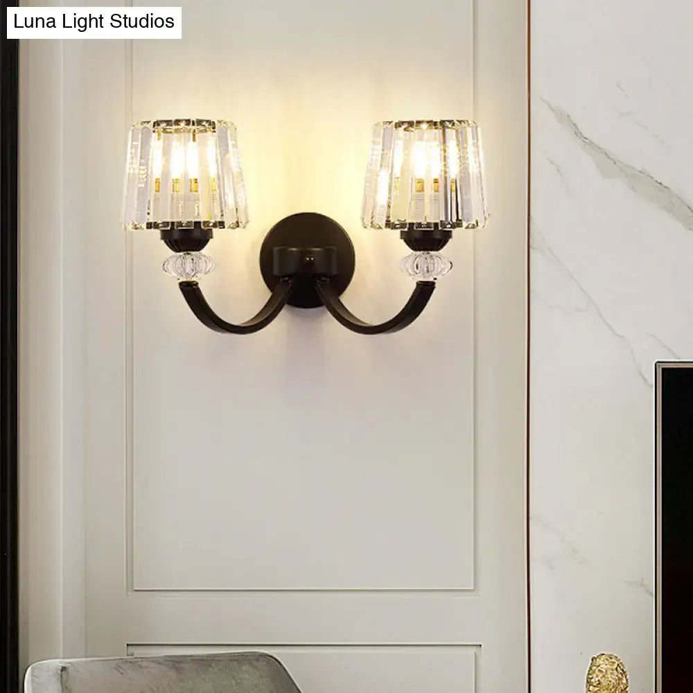 Modern crystal black & gold wall lamp bedroom curved arm lighting