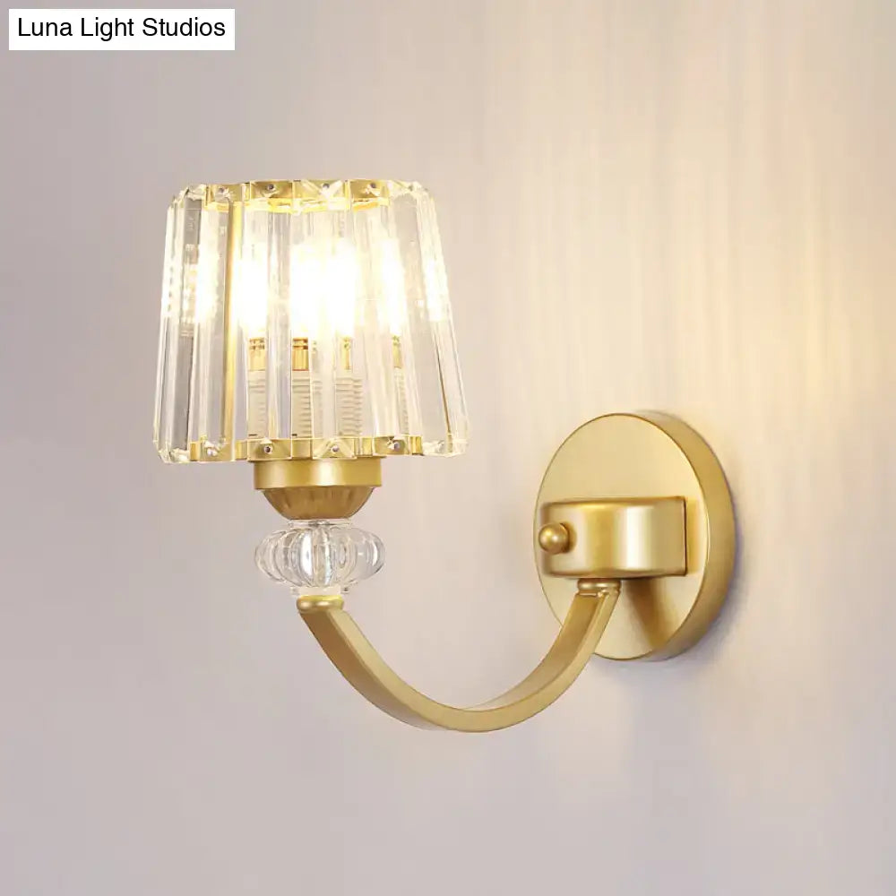 Modern crystal black & gold wall lamp bedroom curved arm lighting