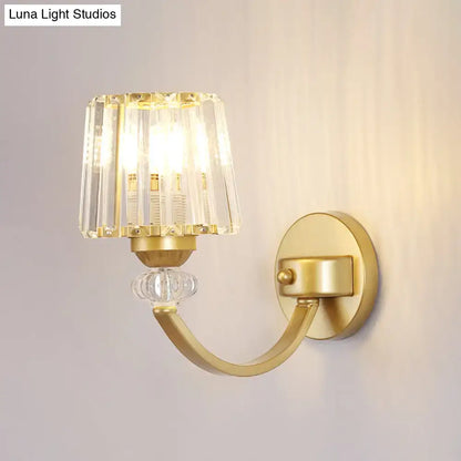 Modern crystal black & gold wall lamp bedroom curved arm lighting