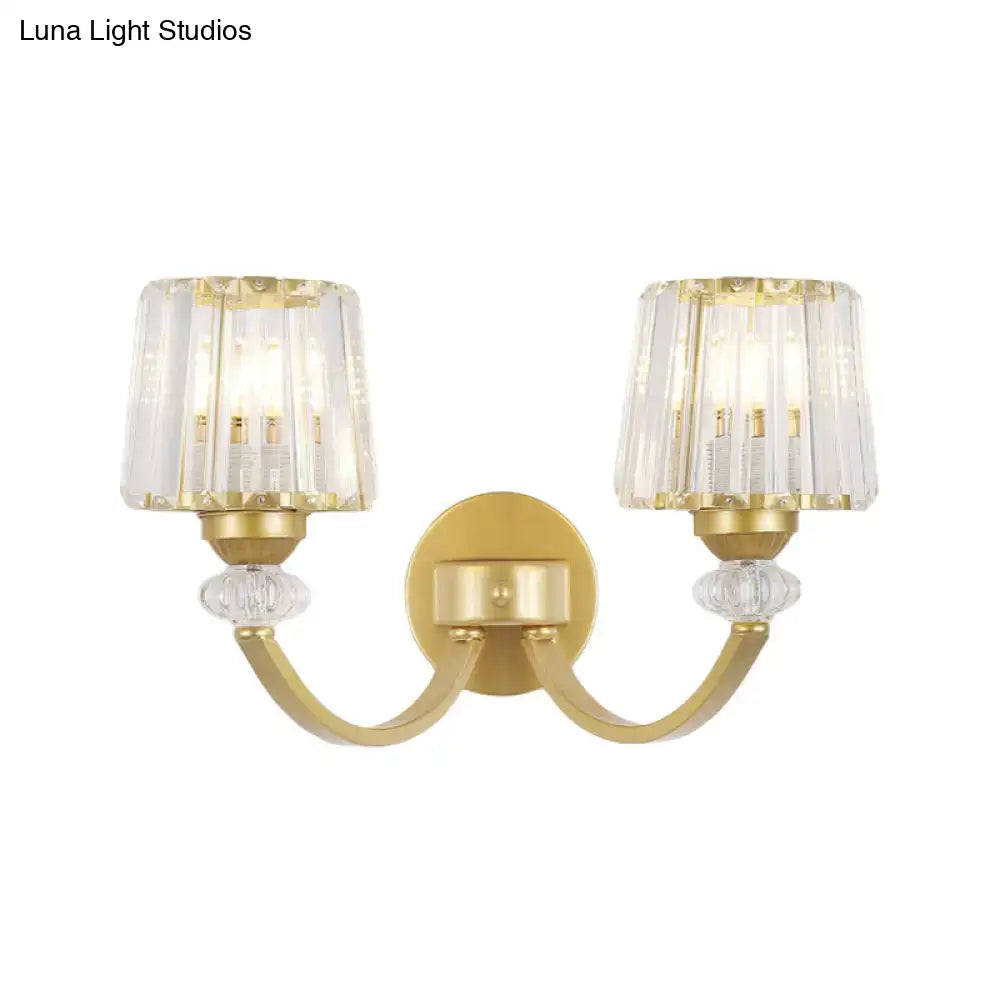 Modern crystal black & gold wall lamp bedroom curved arm lighting