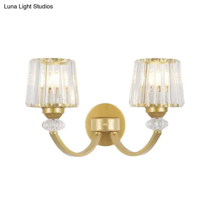 Modern crystal black & gold wall lamp bedroom curved arm lighting