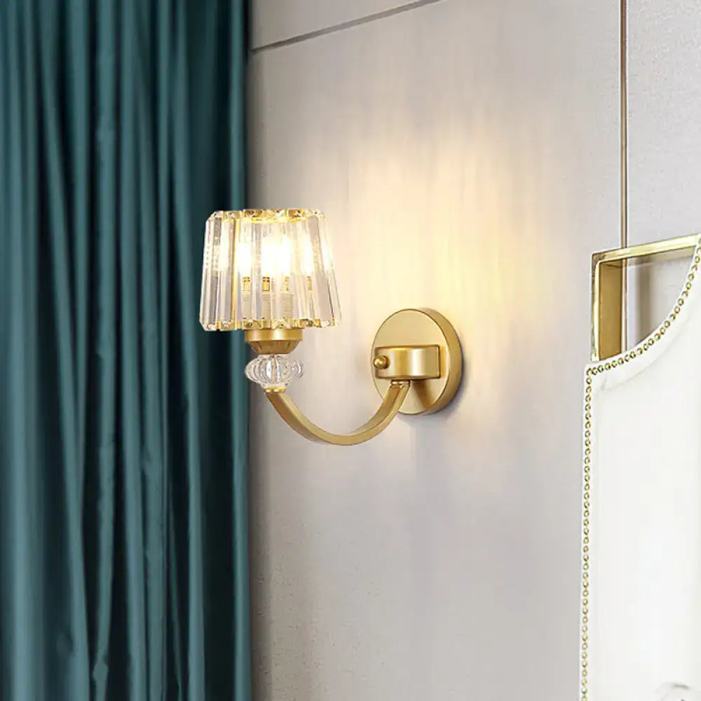 Modern crystal black & gold wall lamp bedroom curved arm lighting