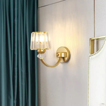 Modern crystal black & gold wall lamp bedroom curved arm lighting