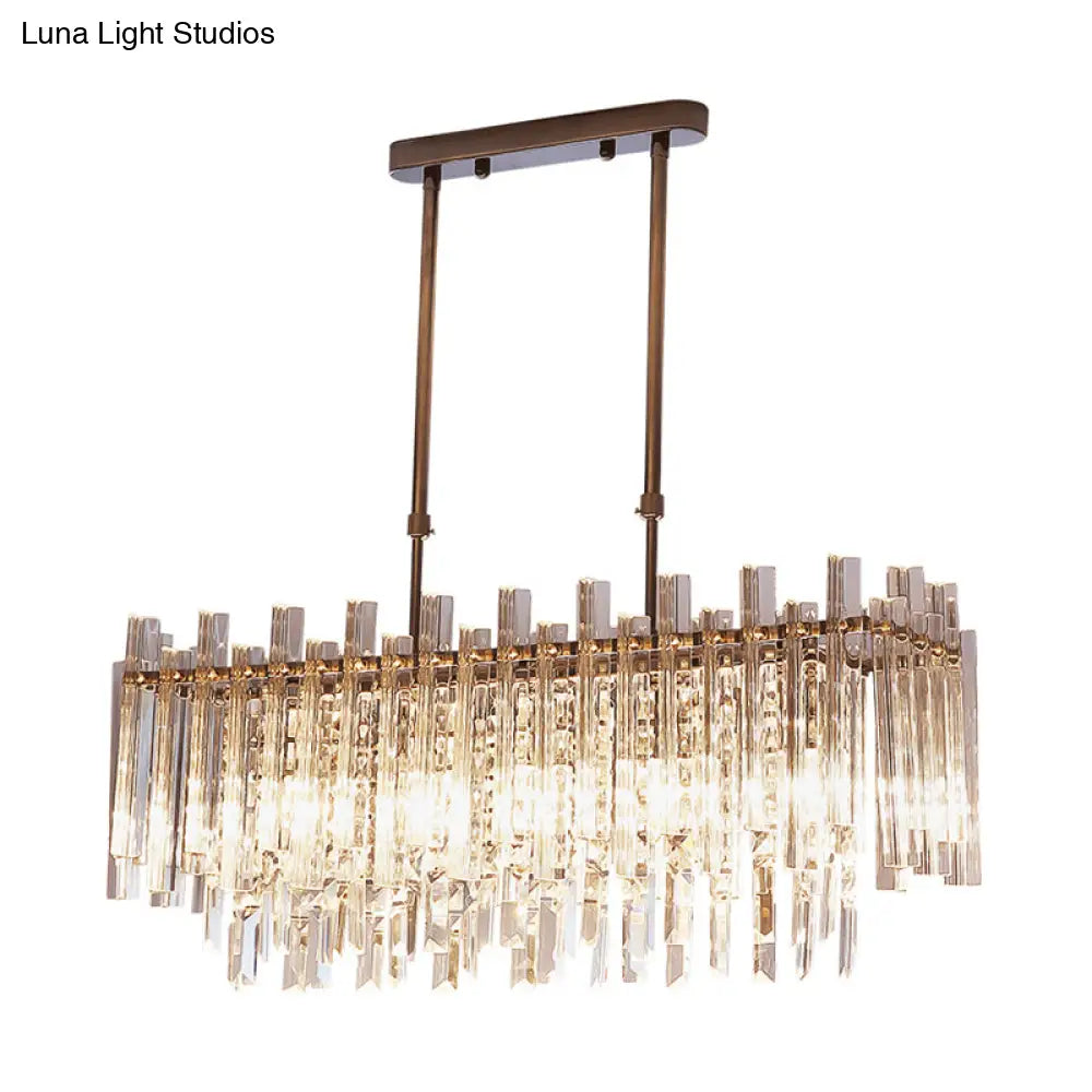DecorBites™ Modern Crystal Block 5-Light Chrome Chandelier - Rectangular Hanging Light Fixture for Dining Room