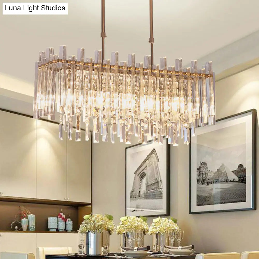 DecorBites™ Modern Crystal Block 5-Light Chrome Chandelier - Rectangular Hanging Light Fixture for Dining Room