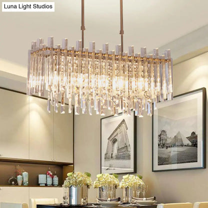 DecorBites™ Modern Crystal Block 5-Light Chrome Chandelier - Rectangular Hanging Light Fixture for Dining Room