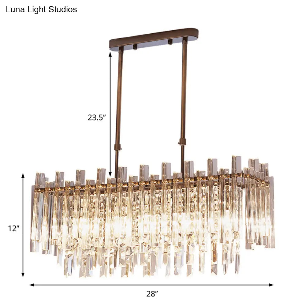 DecorBites™ Modern Crystal Block 5-Light Chrome Chandelier - Rectangular Hanging Light Fixture for Dining Room