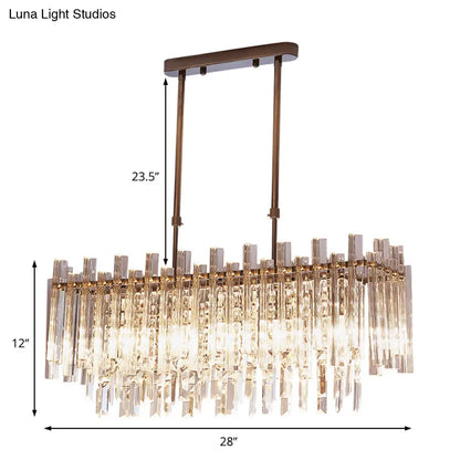 DecorBites™ Modern Crystal Block 5-Light Chrome Chandelier - Rectangular Hanging Light Fixture for Dining Room