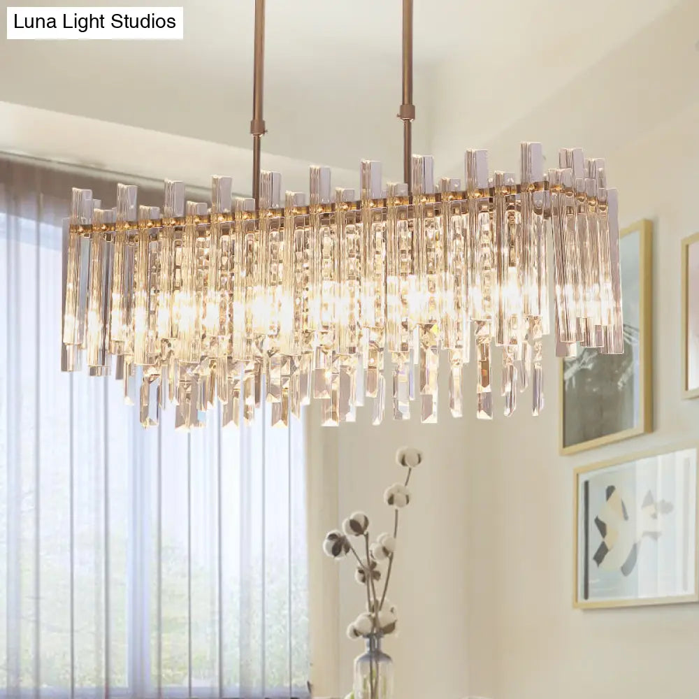 DecorBites™ Modern Crystal Block 5-Light Chrome Chandelier - Rectangular Hanging Light Fixture for Dining Room
