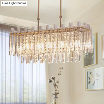 DecorBites™ Modern Crystal Block 5-Light Chrome Chandelier - Rectangular Hanging Light Fixture for Dining Room