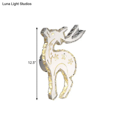 DecorBites™ Modern Crystal Block Elk Wall Sconce with White LED Flush Lighting in Warm/White Light