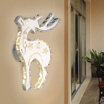 DecorBites™ Modern Crystal Block Elk Wall Sconce with White LED Flush Lighting in Warm/White Light