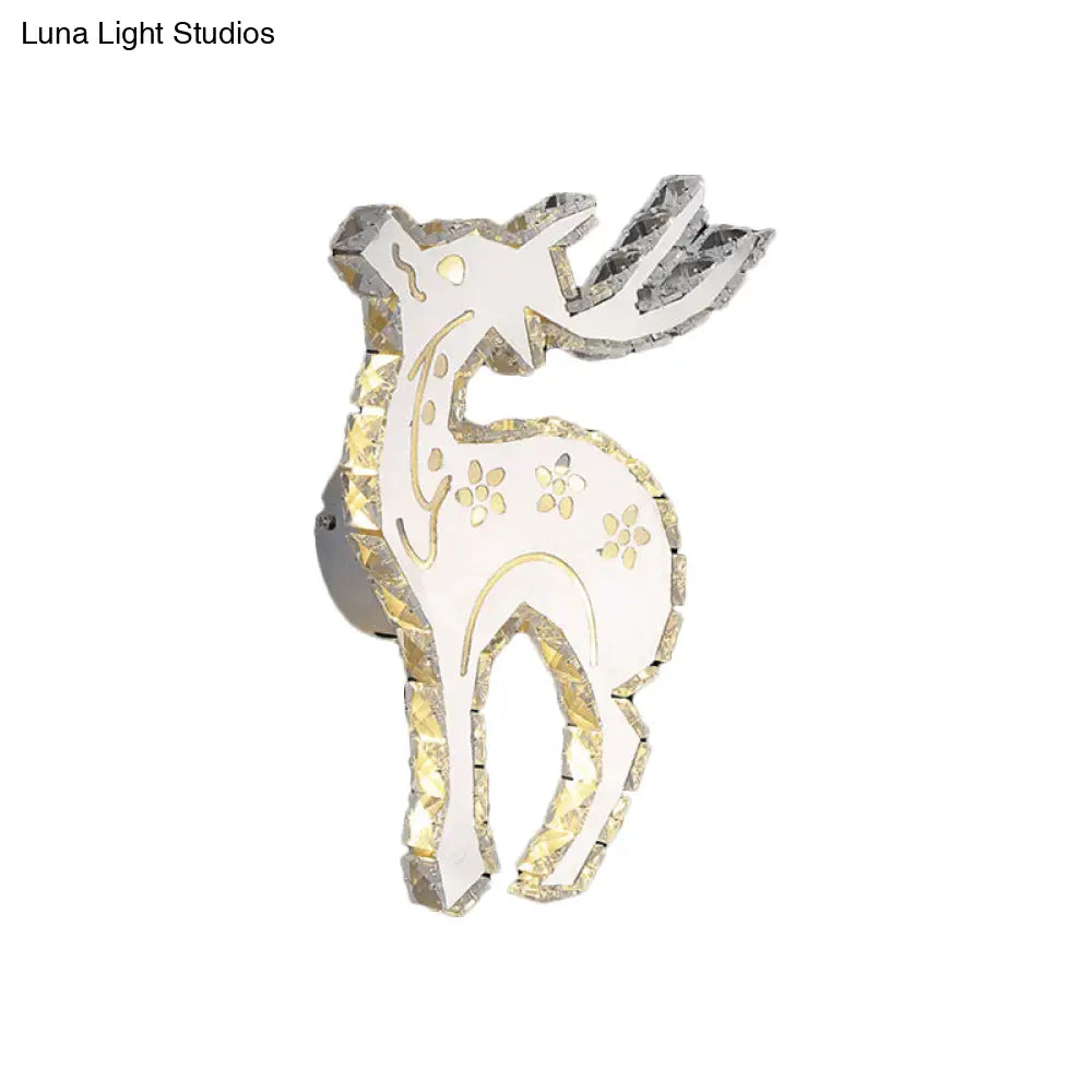 DecorBites™ Modern Crystal Block Elk Wall Sconce with White LED Flush Lighting in Warm/White Light