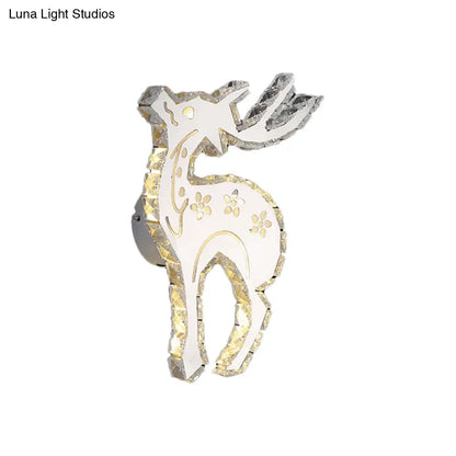 DecorBites™ Modern Crystal Block Elk Wall Sconce with White LED Flush Lighting in Warm/White Light