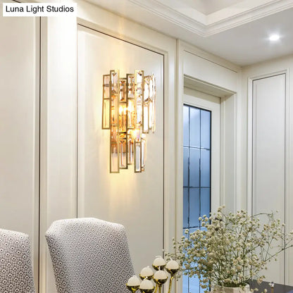 DecorBites™ Modern Crystal Block Wall Light with Golden Metal Frame - Flush Mount Sconce Lighting (2 Bulbs)