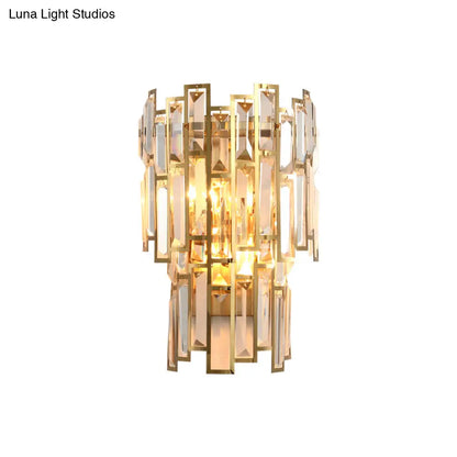 DecorBites™ Modern Crystal Block Wall Light with Golden Metal Frame - Flush Mount Sconce Lighting (2 Bulbs)