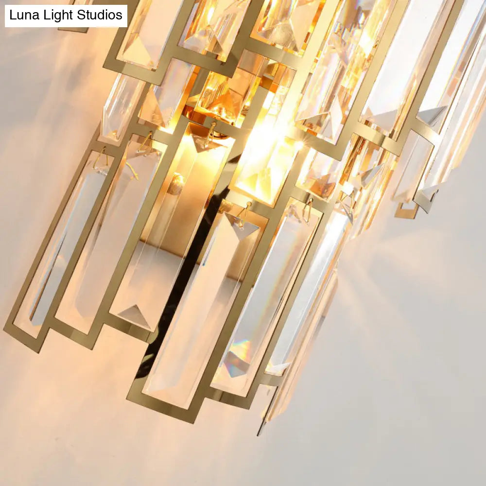 DecorBites™ Modern Crystal Block Wall Light with Golden Metal Frame - Flush Mount Sconce Lighting (2 Bulbs)