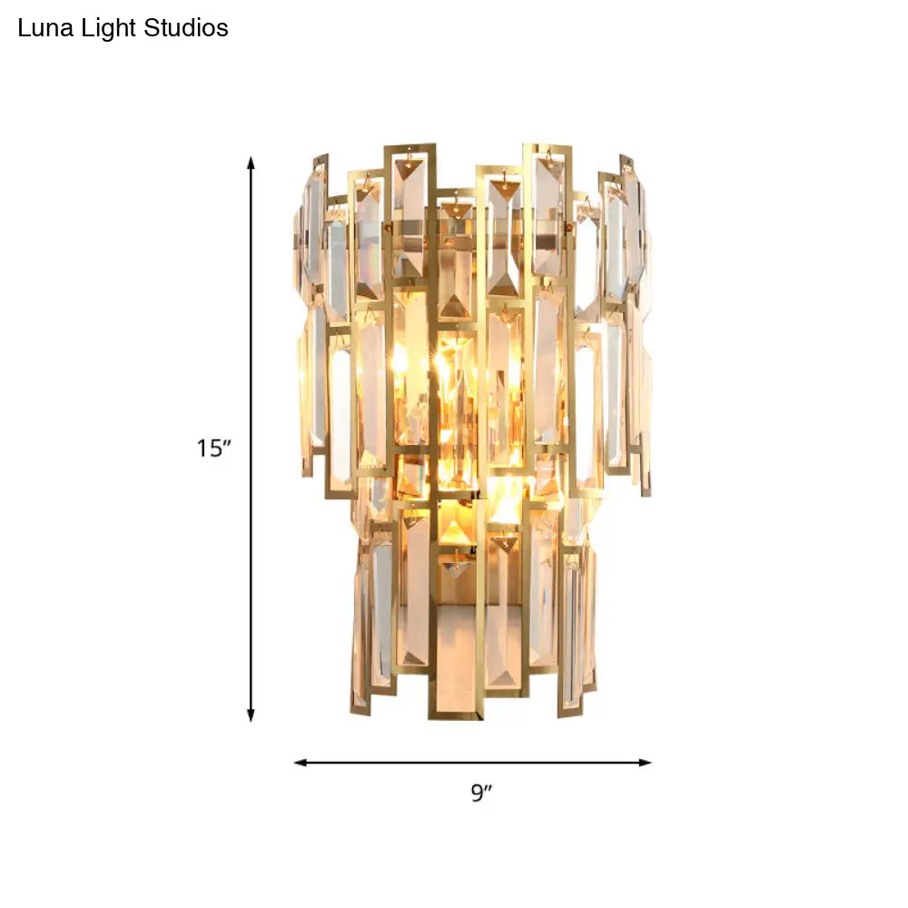 DecorBites™ Modern Crystal Block Wall Light with Golden Metal Frame - Flush Mount Sconce Lighting (2 Bulbs)