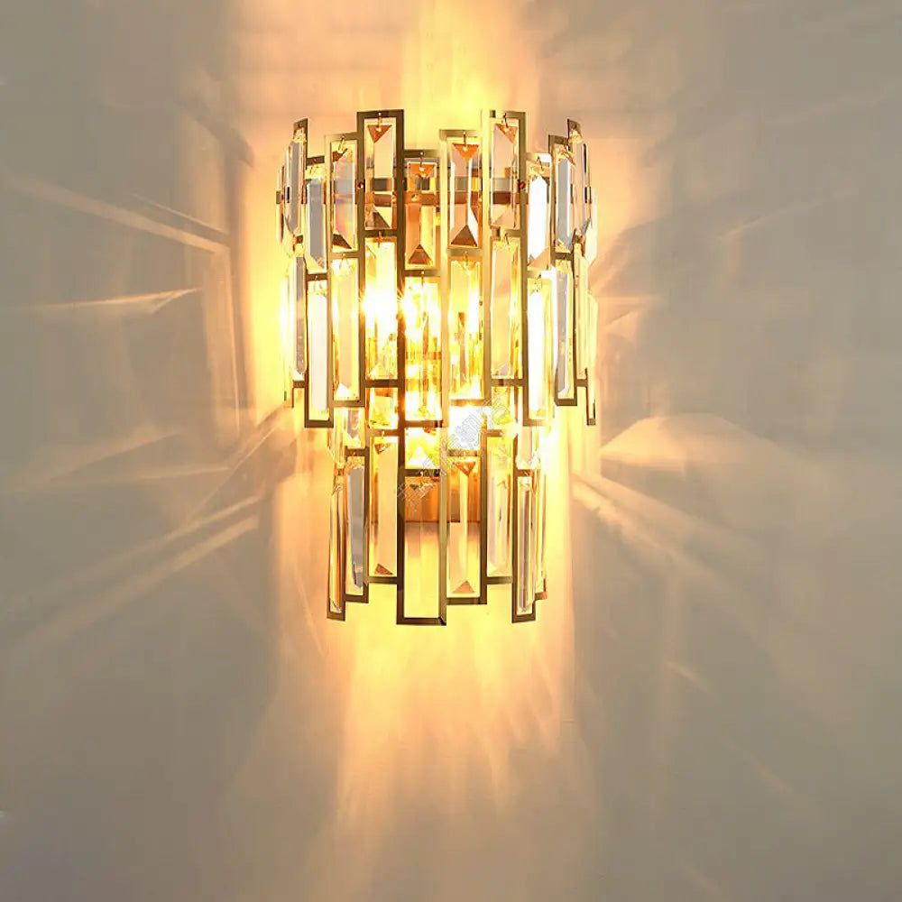 DecorBites™ Modern Crystal Block Wall Light with Golden Metal Frame - Flush Mount Sconce Lighting (2 Bulbs)