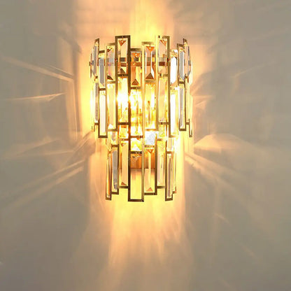 DecorBites™ Modern Crystal Block Wall Light with Golden Metal Frame - Flush Mount Sconce Lighting (2 Bulbs)