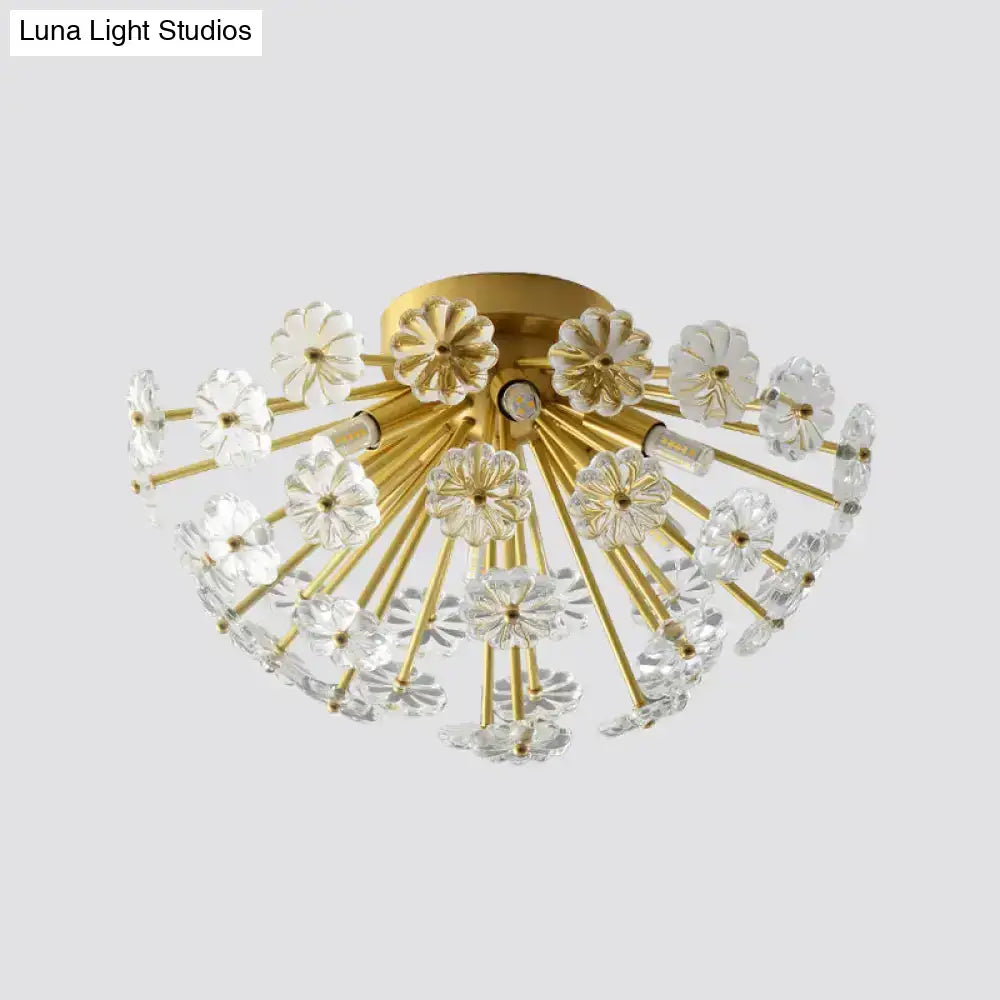 DecorBites™ Modern Crystal Bouquet Semi Flush Mount Ceiling Lamp - Gold, 3/5 Lights - Bedroom Lighting