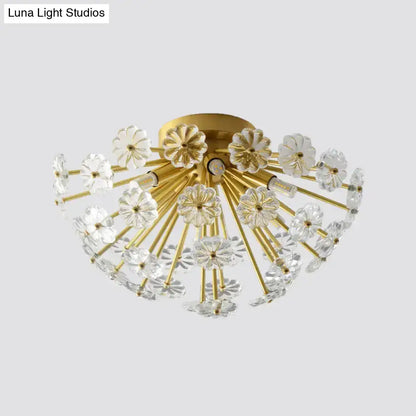 DecorBites™ Modern Crystal Bouquet Semi Flush Mount Ceiling Lamp - Gold, 3/5 Lights - Bedroom Lighting