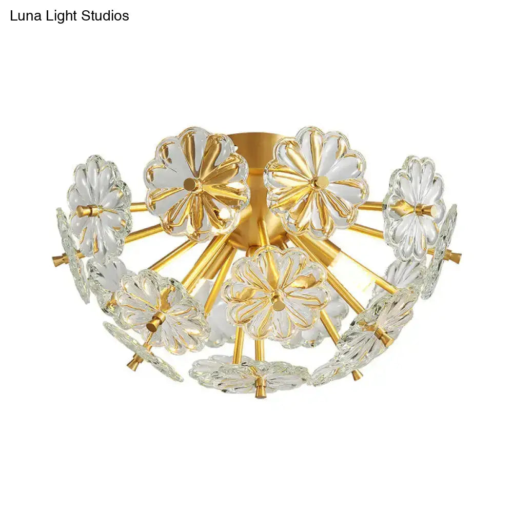 DecorBites™ Modern Crystal Bouquet Semi Flush Mount Ceiling Lamp - Gold, 3/5 Lights - Bedroom Lighting