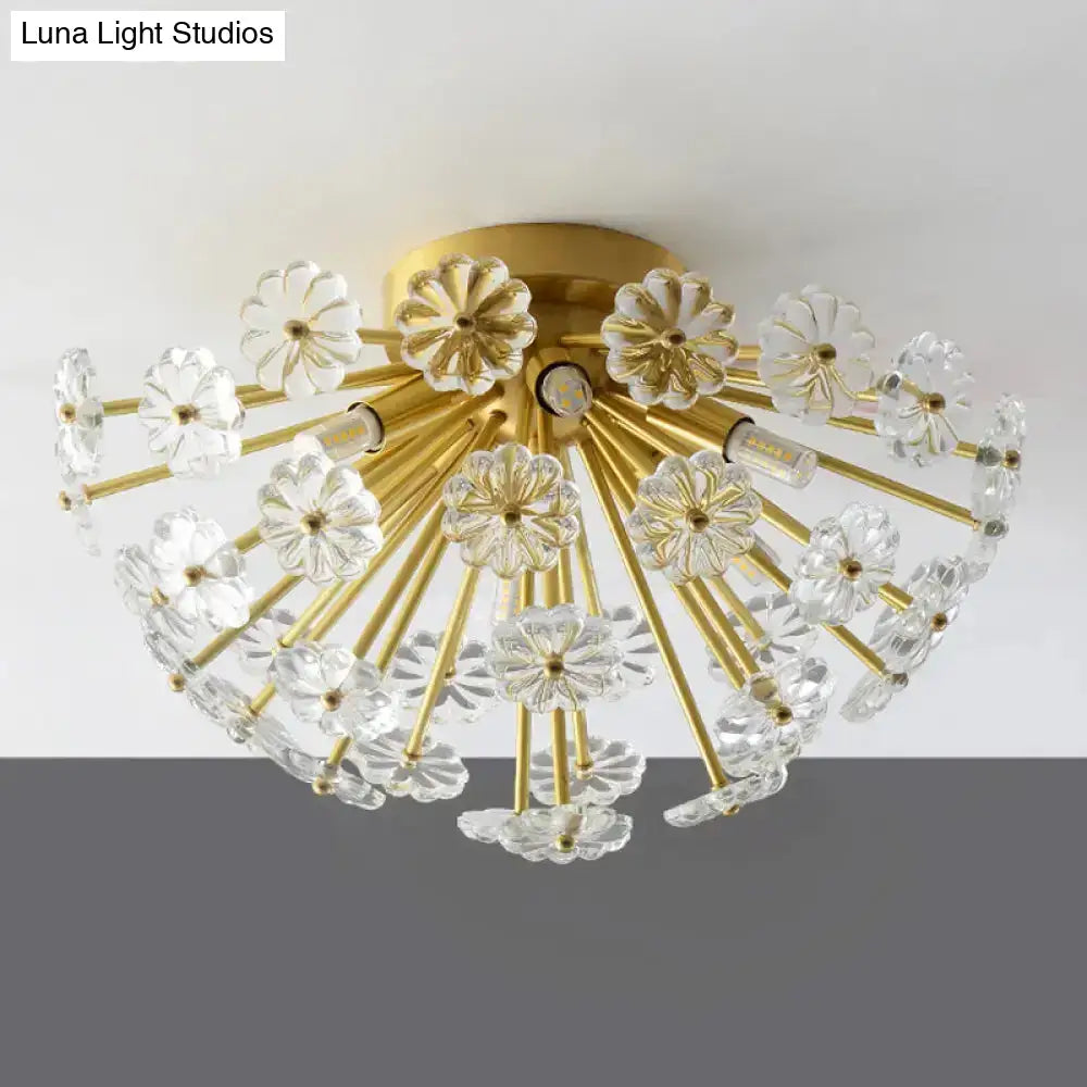 DecorBites™ Modern Crystal Bouquet Semi Flush Mount Ceiling Lamp - Gold, 3/5 Lights - Bedroom Lighting