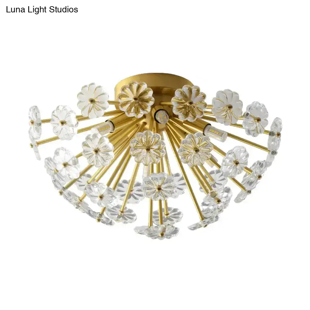 DecorBites™ Modern Crystal Bouquet Semi Flush Mount Ceiling Lamp - Gold, 3/5 Lights - Bedroom Lighting