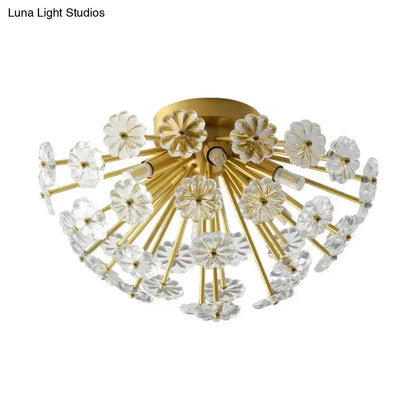 DecorBites™ Modern Crystal Bouquet Semi Flush Mount Ceiling Lamp - Gold, 3/5 Lights - Bedroom Lighting