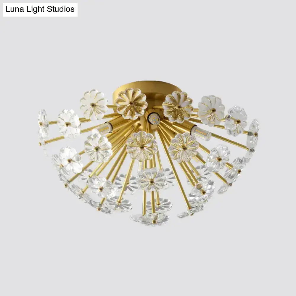 DecorBites™ Modern Crystal Bouquet Semi Flush Mount Ceiling Lamp - Gold, 3/5 Lights - Bedroom Lighting