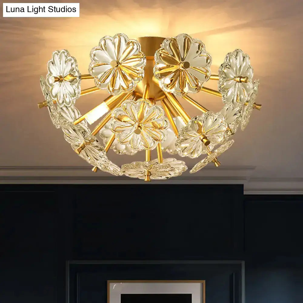 DecorBites™ Modern Crystal Bouquet Semi Flush Mount Ceiling Lamp - Gold, 3/5 Lights - Bedroom Lighting