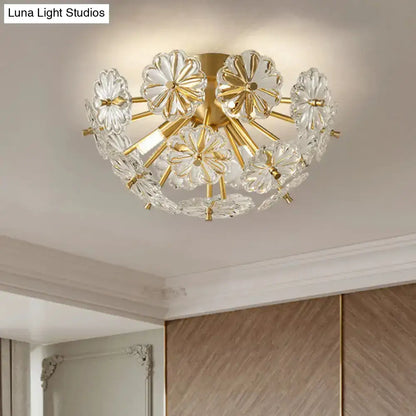 DecorBites™ Modern Crystal Bouquet Semi Flush Mount Ceiling Lamp - Gold, 3/5 Lights - Bedroom Lighting