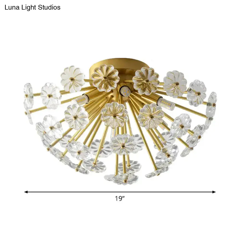 DecorBites™ Modern Crystal Bouquet Semi Flush Mount Ceiling Lamp - Gold, 3/5 Lights - Bedroom Lighting