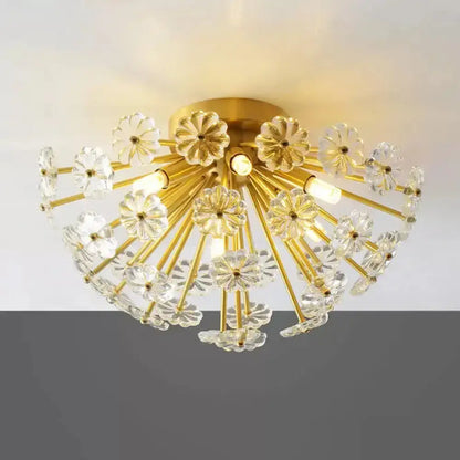 DecorBites™ Modern Crystal Bouquet Semi Flush Mount Ceiling Lamp - Gold, 3/5 Lights - Bedroom Lighting