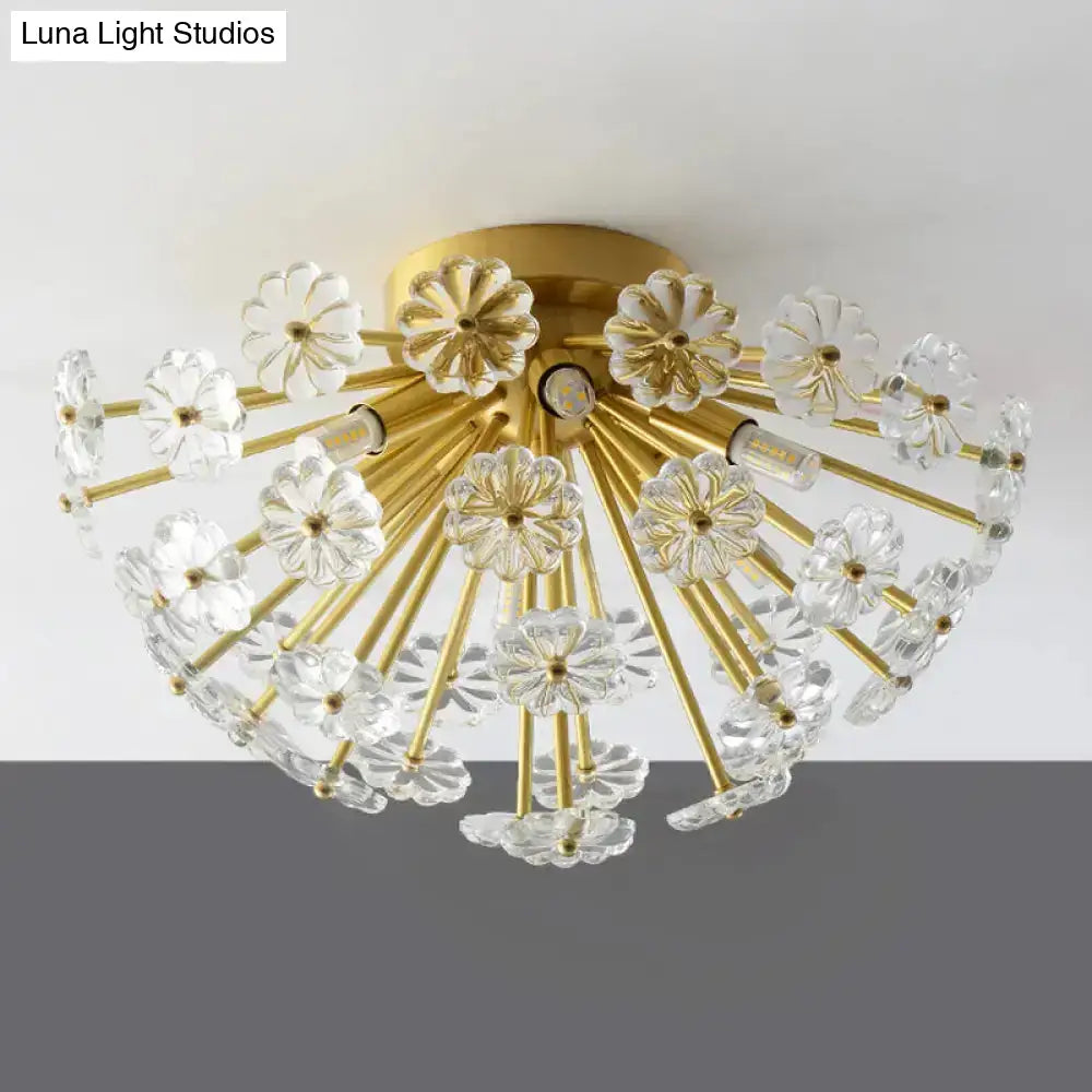 DecorBites™ Modern Crystal Bouquet Semi Flush Mount Ceiling Lamp - Gold, 3/5 Lights - Bedroom Lighting