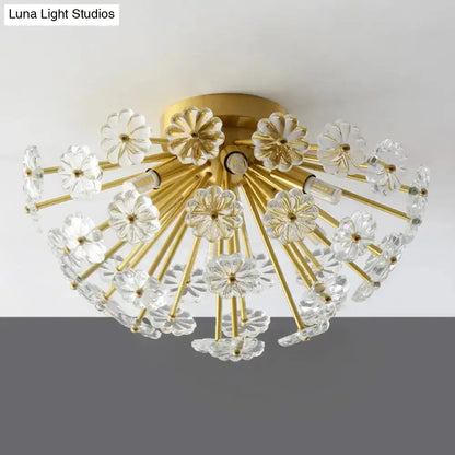DecorBites™ Modern Crystal Bouquet Semi Flush Mount Ceiling Lamp - Gold, 3/5 Lights - Bedroom Lighting