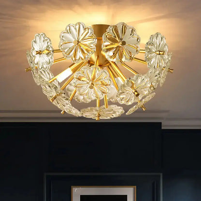 DecorBites™ Modern Crystal Bouquet Semi Flush Mount Ceiling Lamp - Gold, 3/5 Lights - Bedroom Lighting