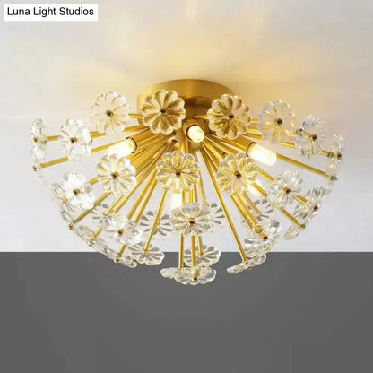 DecorBites™ Modern Crystal Bouquet Semi Flush Mount Ceiling Lamp - Gold, 3/5 Lights - Bedroom Lighting